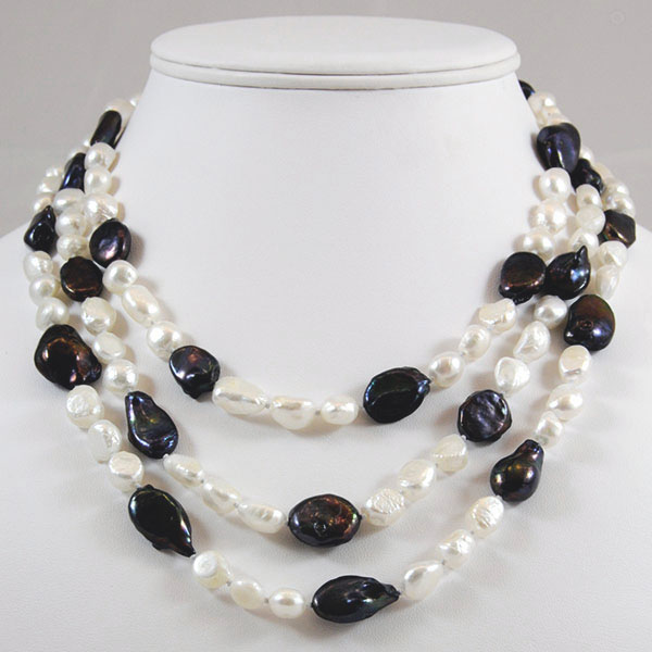 1,60 m lange Perlenkette aus weißen und tahitifarbenen Perlen